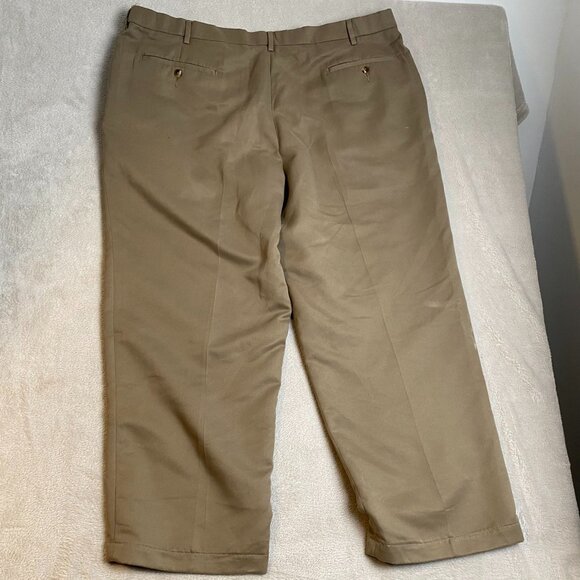 George Mens Pants 44x30 Dark Tan Polyester Chino Flat Front Classic Casual - Picture 11 of 11